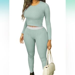 Mint Green Ribbed Pants & Top Set